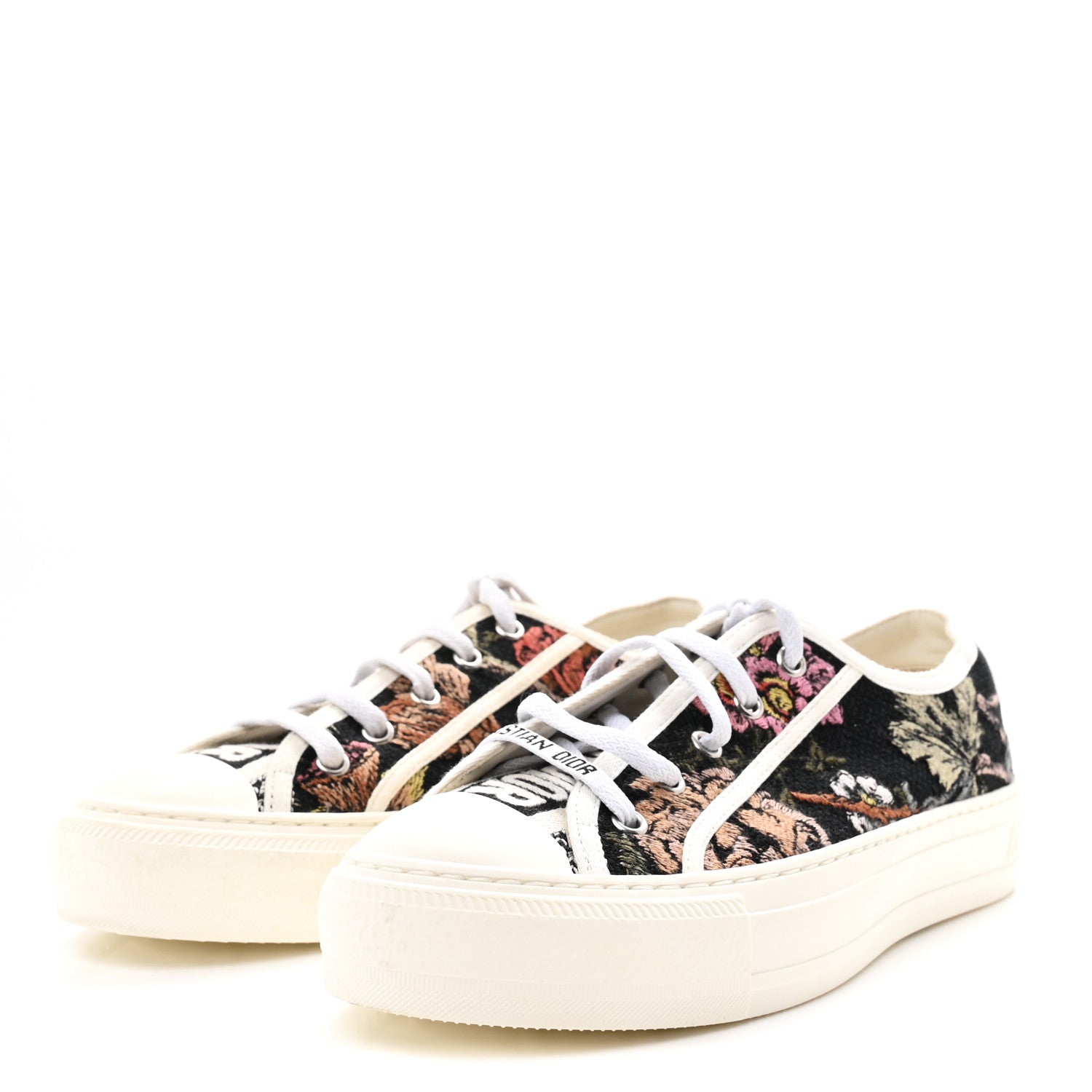 Christian Dior Canvas Jardin Botanique Embroidered Womens Walk'N'Dior Low Top Sneakers 37.5 Black Multicolor 4 of 9