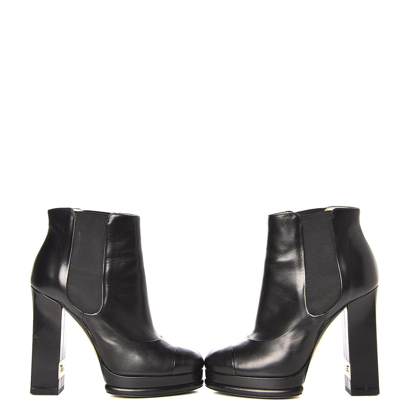 Calfskin Elastic Cap Toe Ankle Boots Booties Heels 37 Black