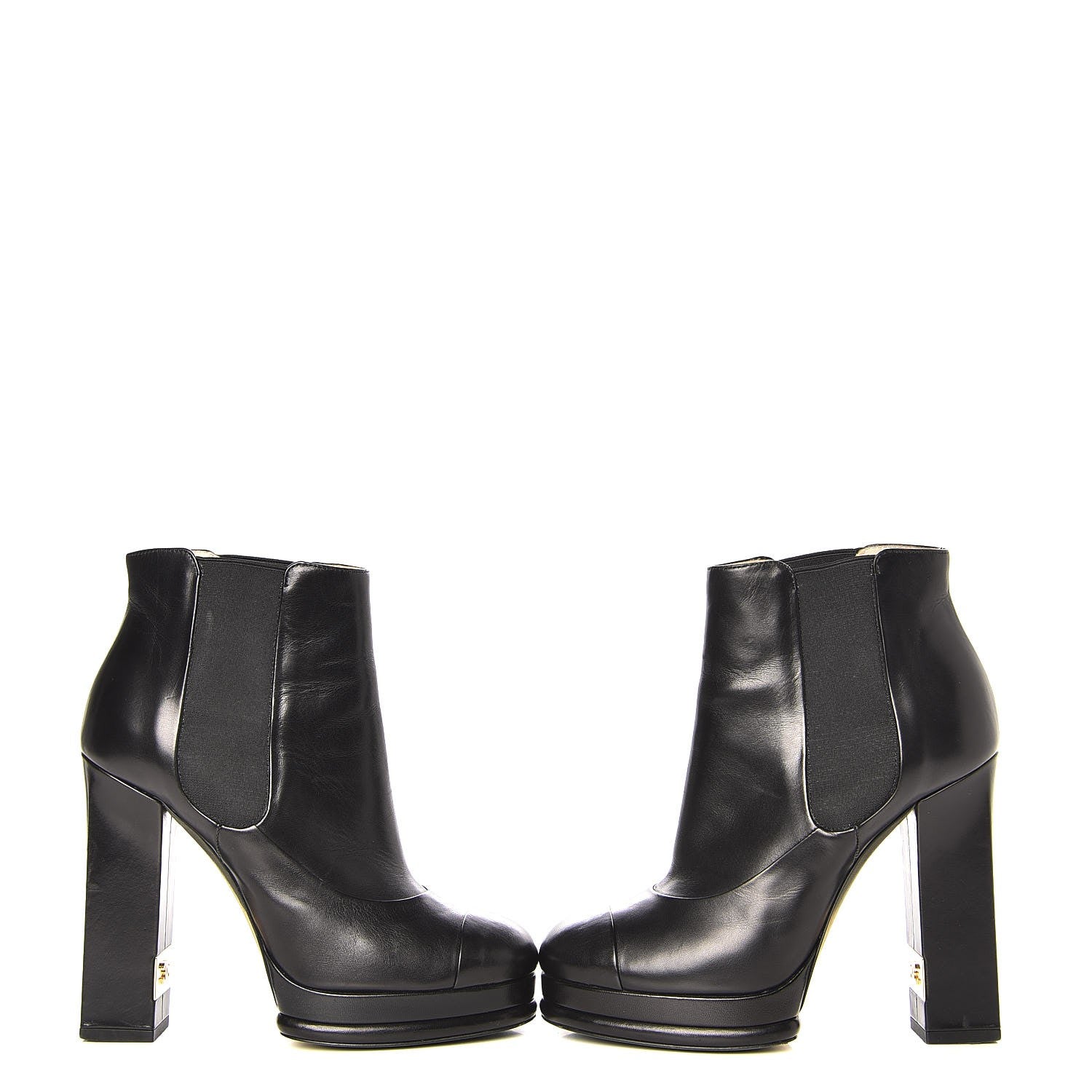 Chanel Calfskin Elastic Cap Toe Ankle Boots Booties Heels 37 Black 8 of 22