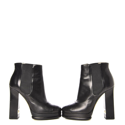 Chanel Calfskin Elastic Cap Toe Ankle Boots Booties Heels 37 Black 8 of 22
