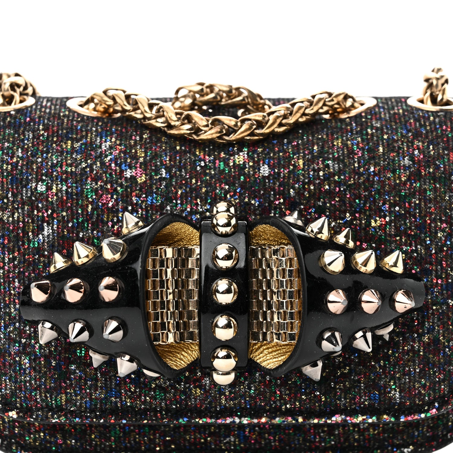 Christian Louboutin Glitter Calfskin Spikes Sweety Charity NV Crossbody Gold 7 of 10
