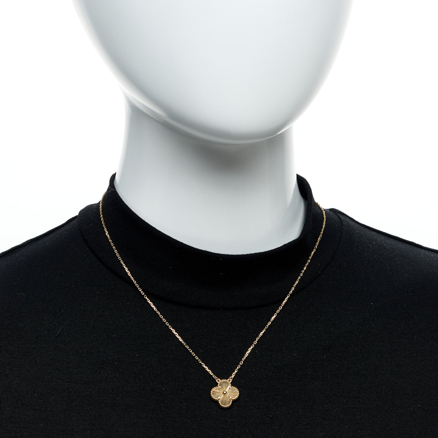 Van Cleef & Arpels 18K Yellow Gold Guilloche Vintage Alhambra Pendant Necklace 2 of 5