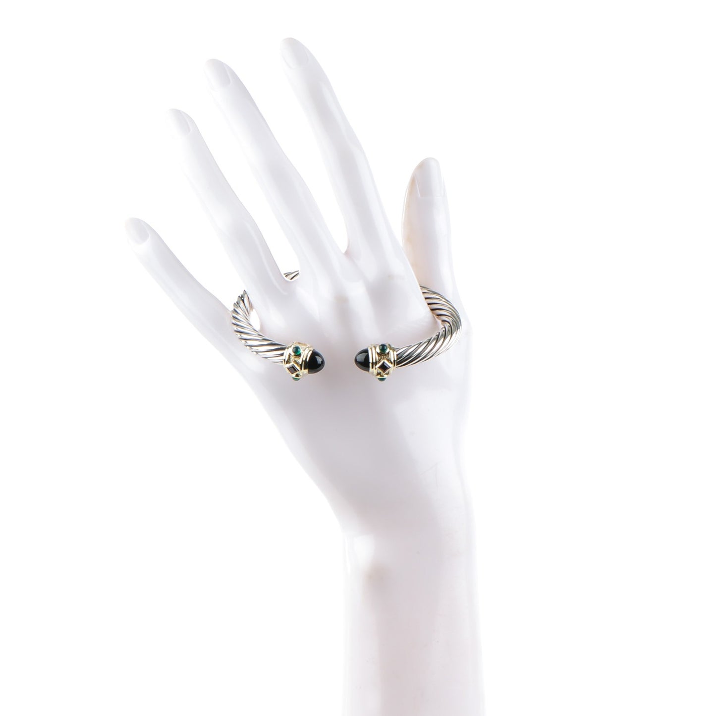 Sterling Silver 14K Yellow Gold Black Onyx Pink Tourmaline Emerald 7mm Cable Renaissance Bracelet