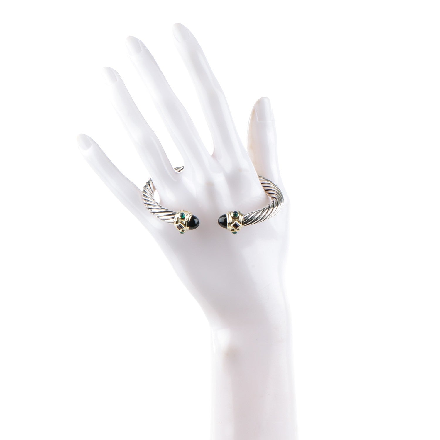 David Yurman Sterling Silver 14K Yellow Gold Black Onyx Pink Tourmaline Emerald 7mm Cable Renaissance Bracelet 2 of 5