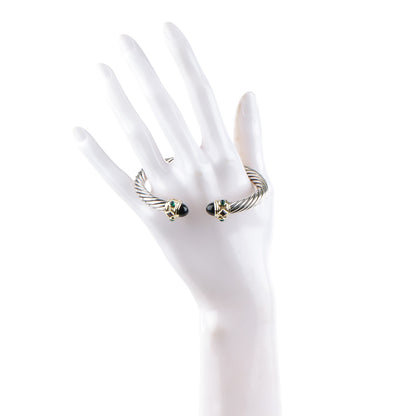 David Yurman Sterling Silver 14K Yellow Gold Black Onyx Pink Tourmaline Emerald 7mm Cable Renaissance Bracelet 2 of 5