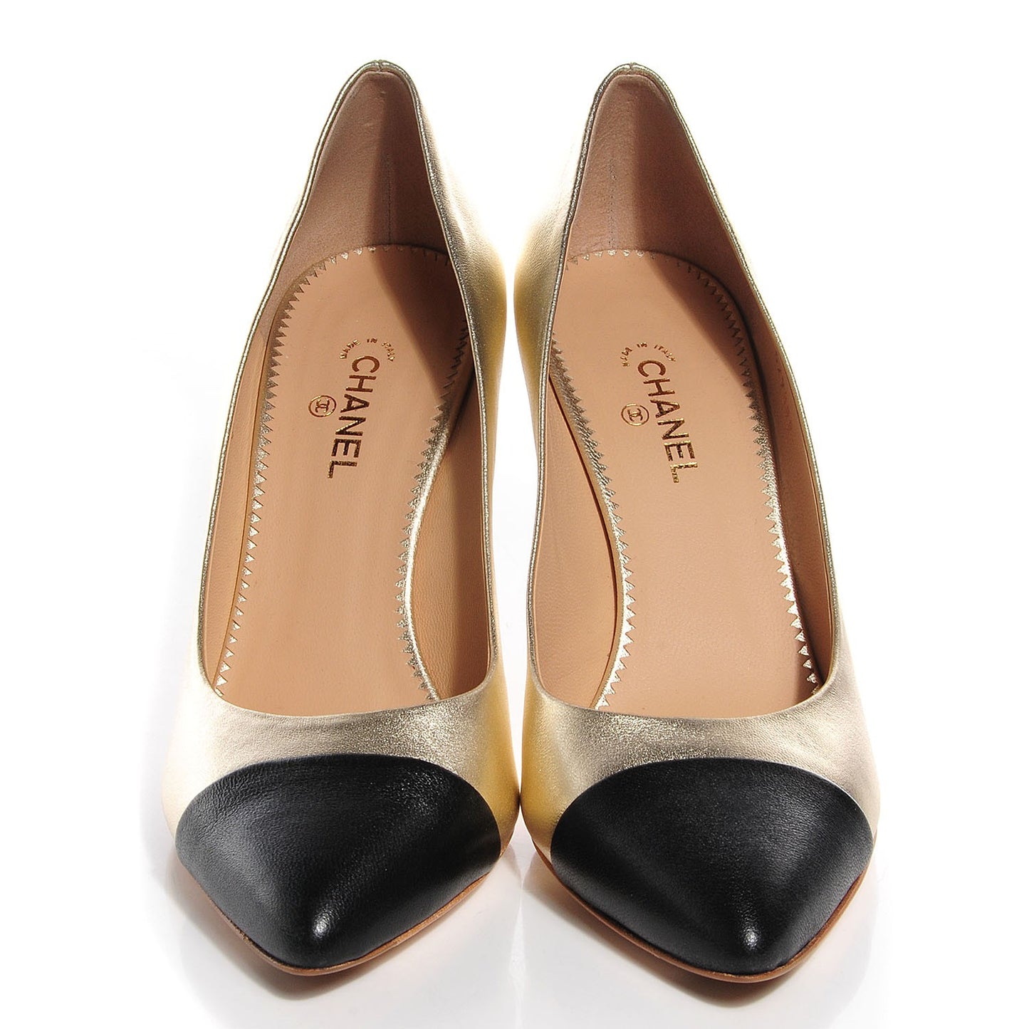 Lambskin Metallic Cap Toe Pumps 39 Light Gold Black