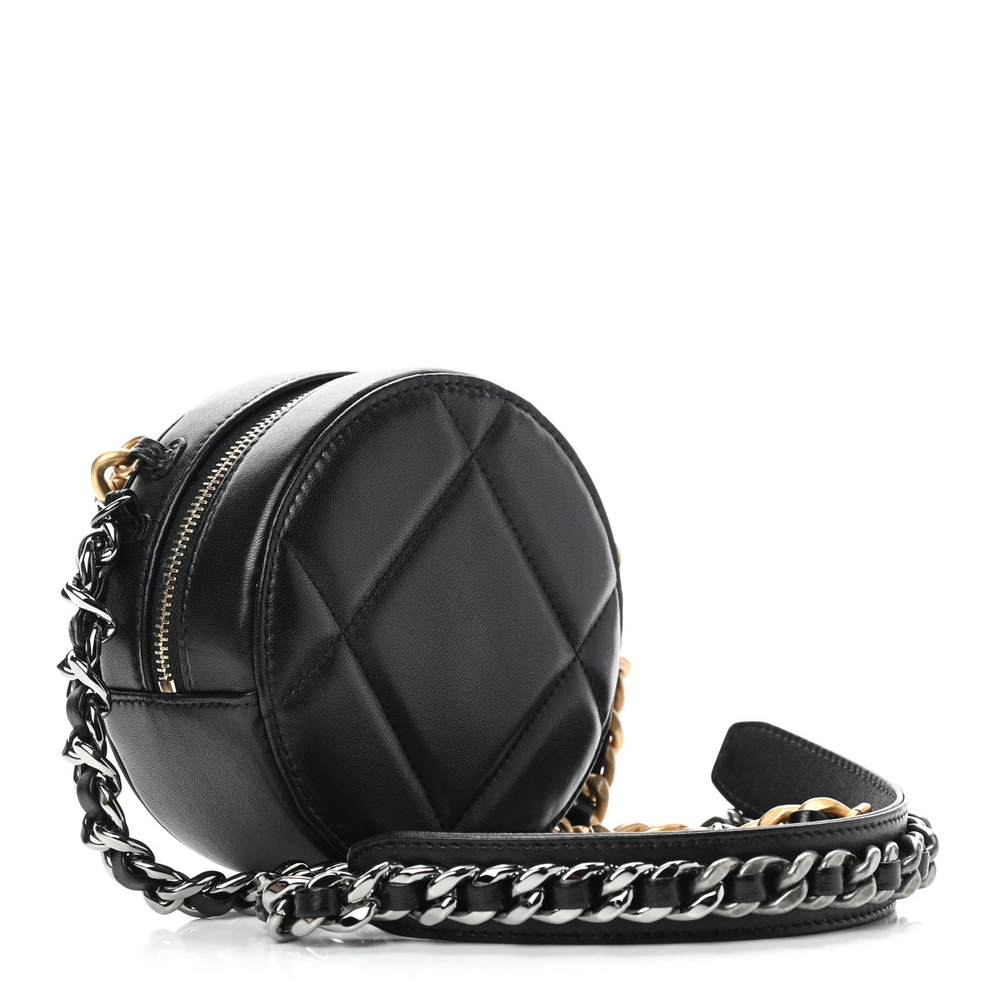 Lambskin Quilted Chanel 19 Round Clutch With Chain Black