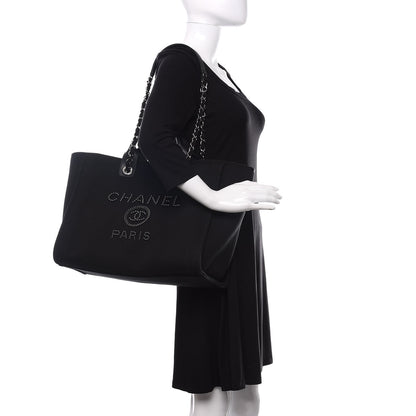 Chanel Canvas Pearl Medium Deauville Tote Black 2 of 11