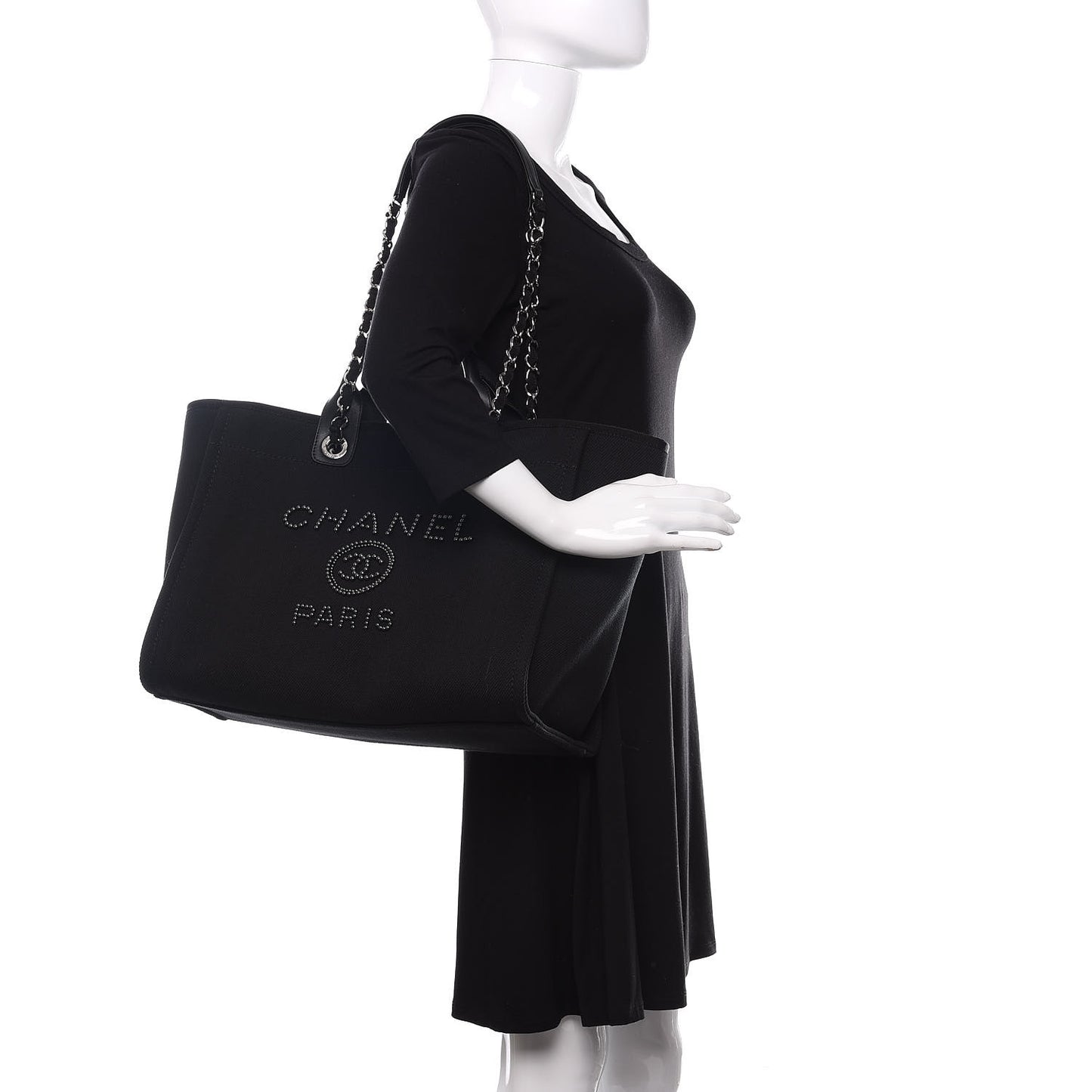 Canvas Pearl Medium Deauville Tote Black