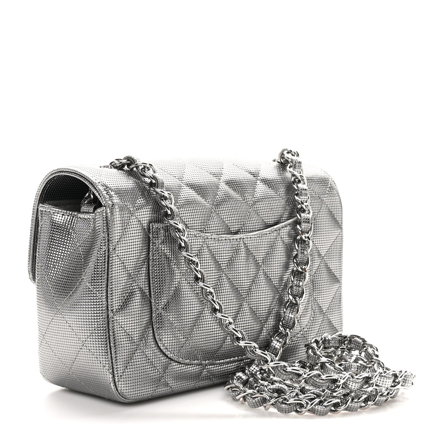 Chanel Metallic Calfskin Quilted Pixel Effect Mini Rectangular Flap Dark Silver 3 of 11