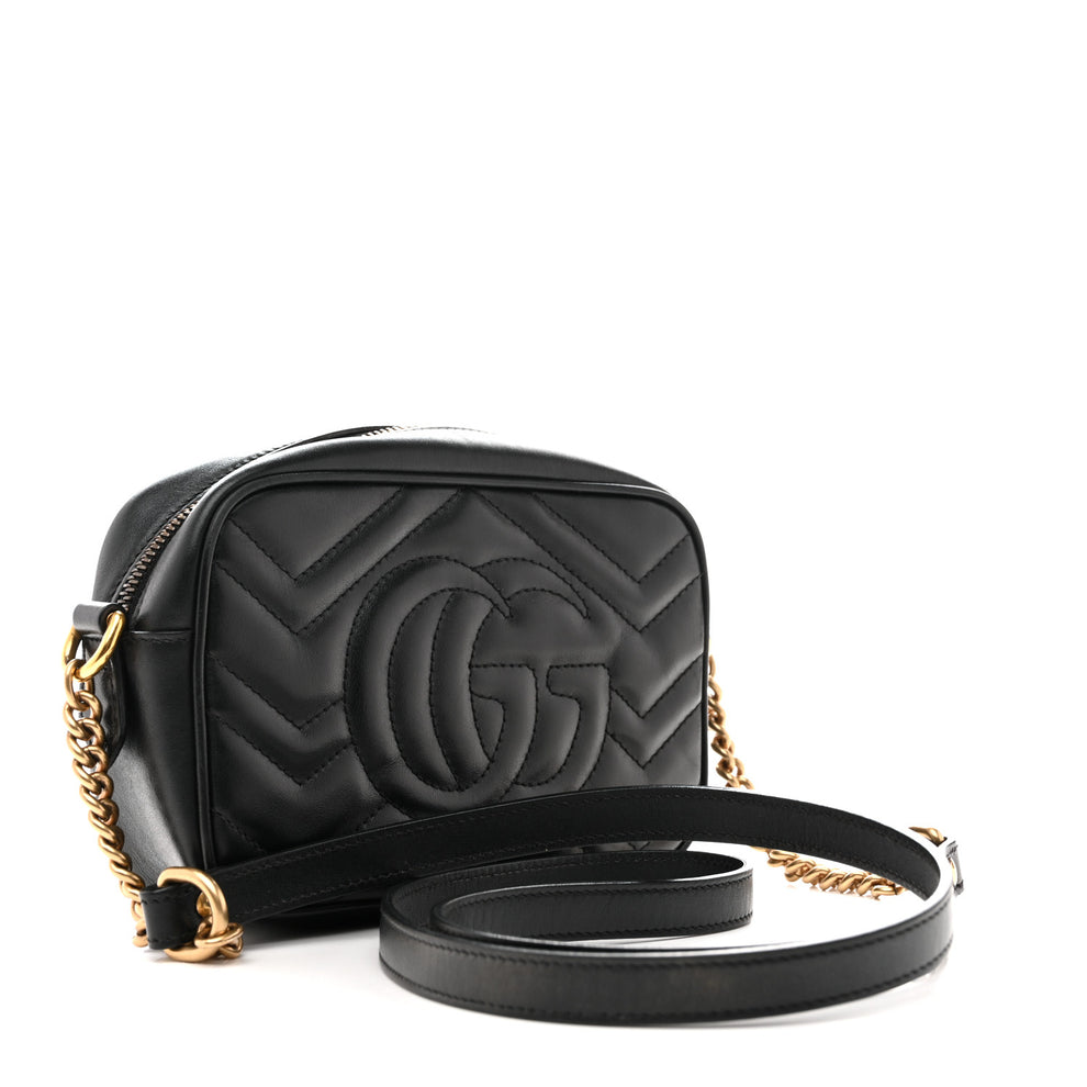 Gucci Calfskin Matelasse Mini GG Marmont Chain Shoulder Bag Black ...