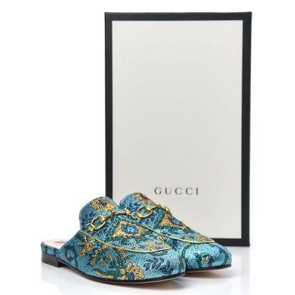 Gucci Iridescent Brocade Womens Princetown Slippers 36.5 Azure Multicolor Oro 10 of 10