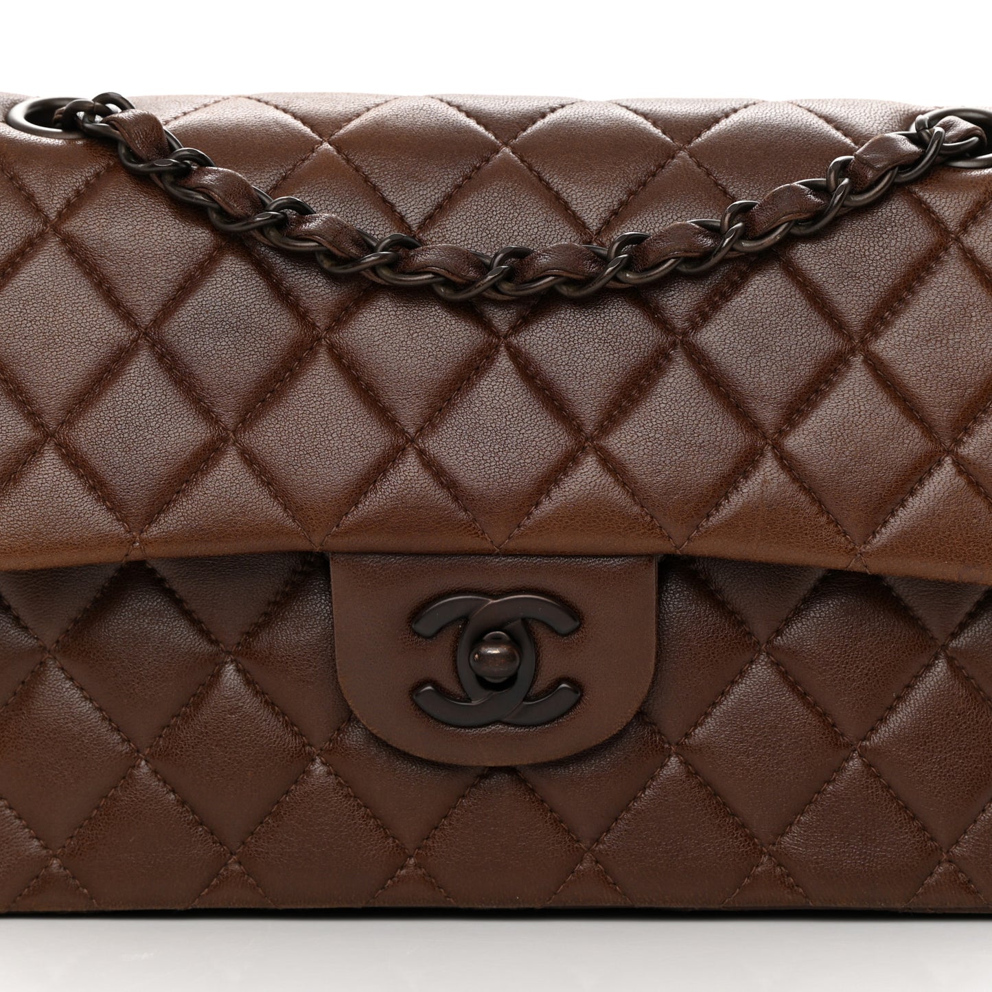 Lambskin Quilted Small Double Flap Dark Brown