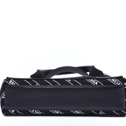 Balenciaga Cotton Canvas Calfskin Logo Print Navy Cabas XS Black White 10 of 13