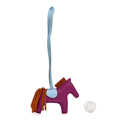 Hermes Milo Lambskin Grigri Rodeo Horse Bag Charm PM Rose Pourpre Cornaline Celeste 2 of 4