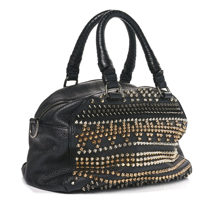 Christian Louboutin Calfskin Mix Chevron Spikes Small Panettone Bowling Bag Black 2 of 9