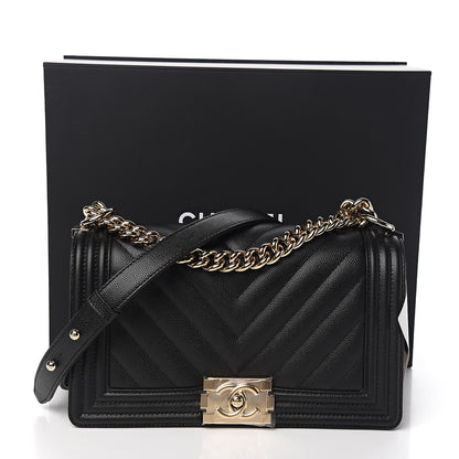 Chanel Caviar Chevron Quilted Medium Boy Flap Black 10 of 10
