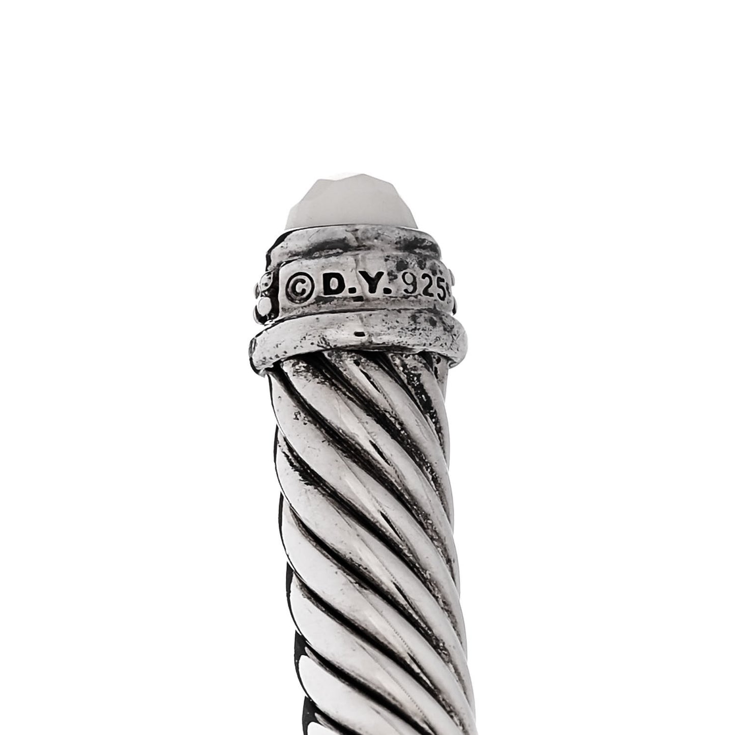 Sterling Silver Diamond White Agate 5mm Cable Classics Bracelet