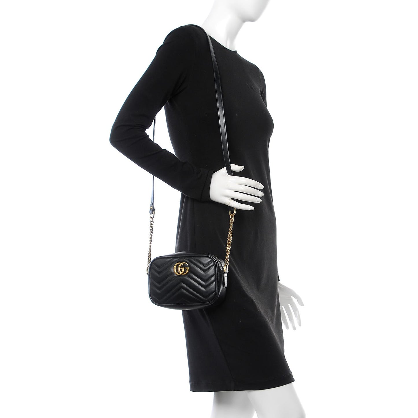Calfskin Matelasse Mini GG Marmont Chain Shoulder Bag Black