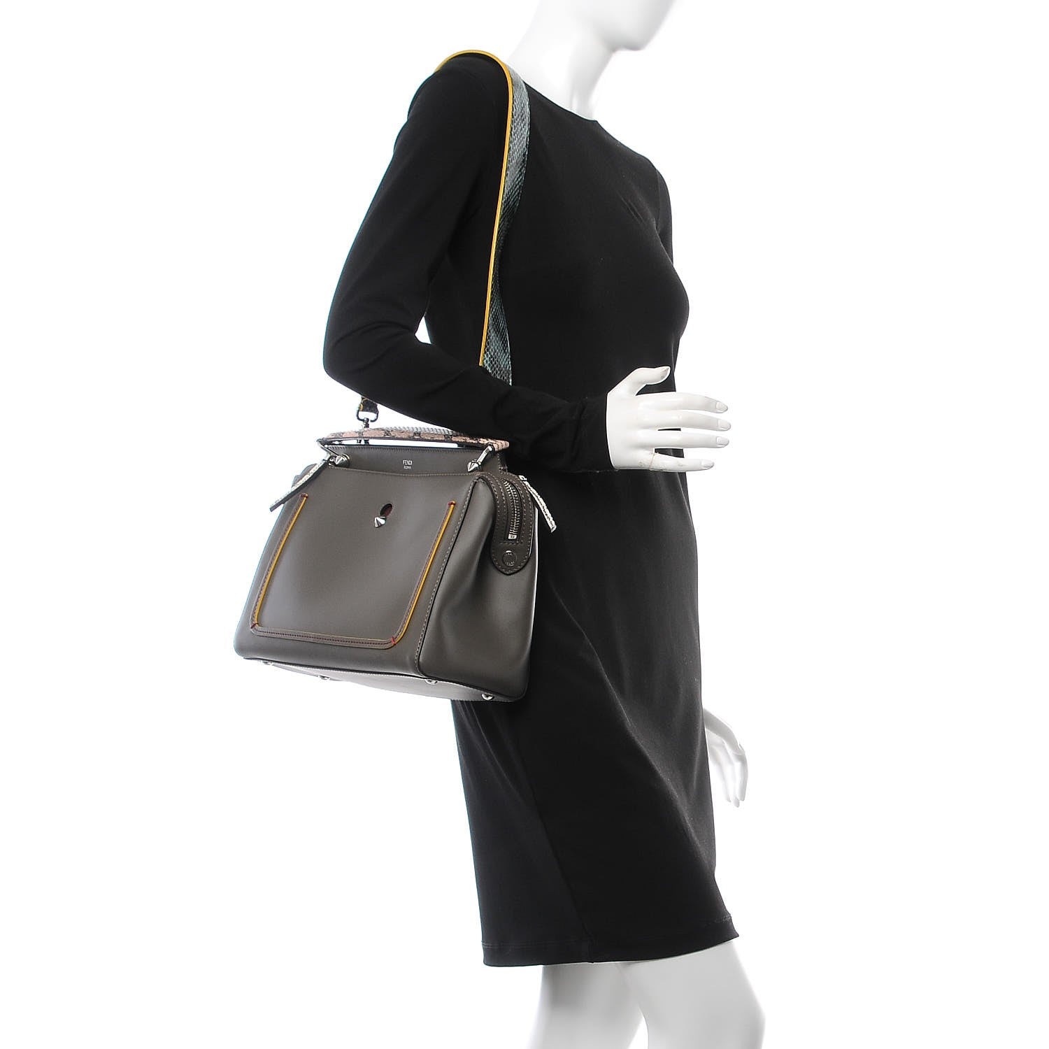 Fendi Vitello Baltico Dolce Elaphe DotCom Satchel Carbone Ramar Multicolor 2 of 9