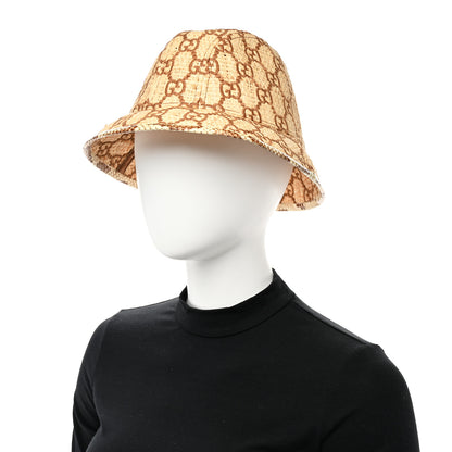 Gucci Raffia Elaphe GG Monogram Embroidered Basmaa Fedora Hat L Ivory Dark Brown 2 of 9