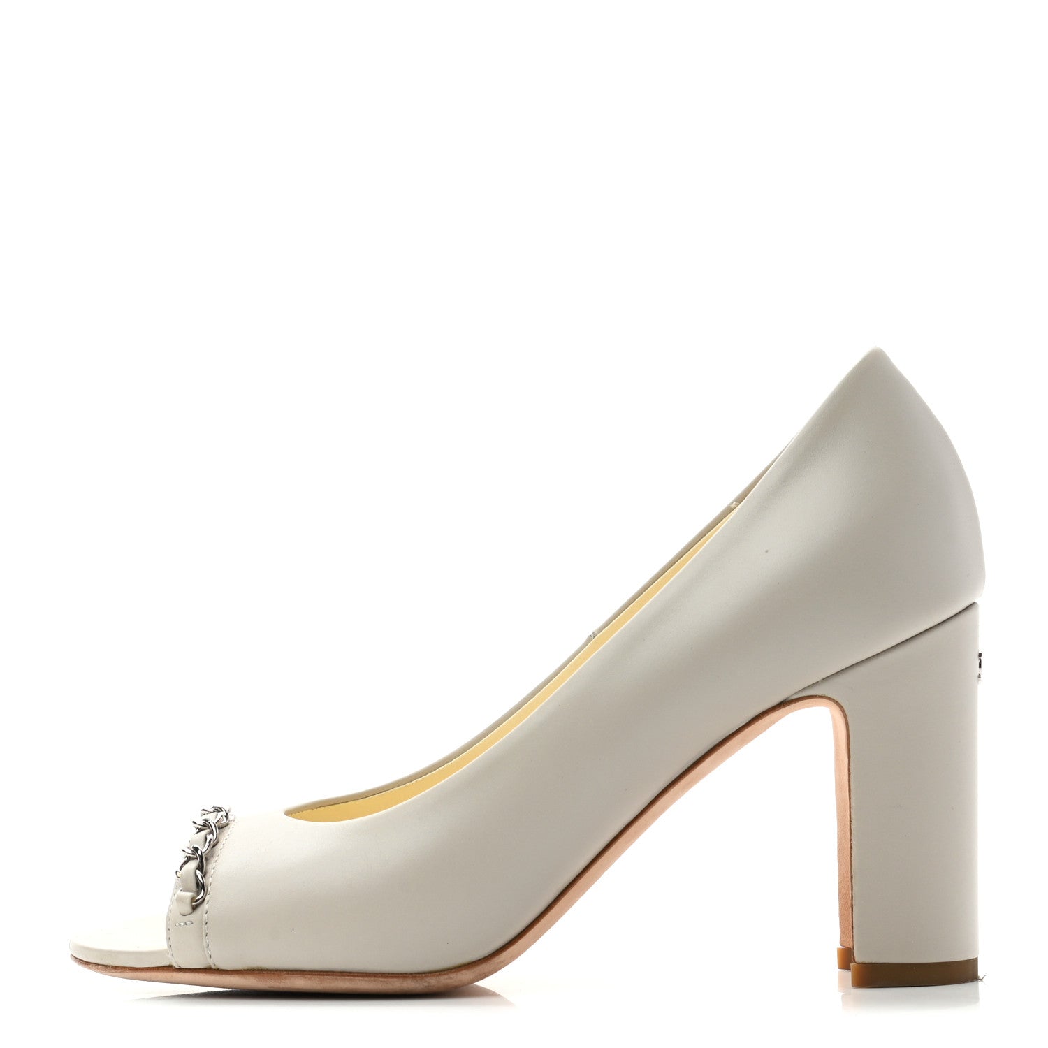 Chanel Lambskin Peep Toe CC Pumps 37 Grey 1 of 11