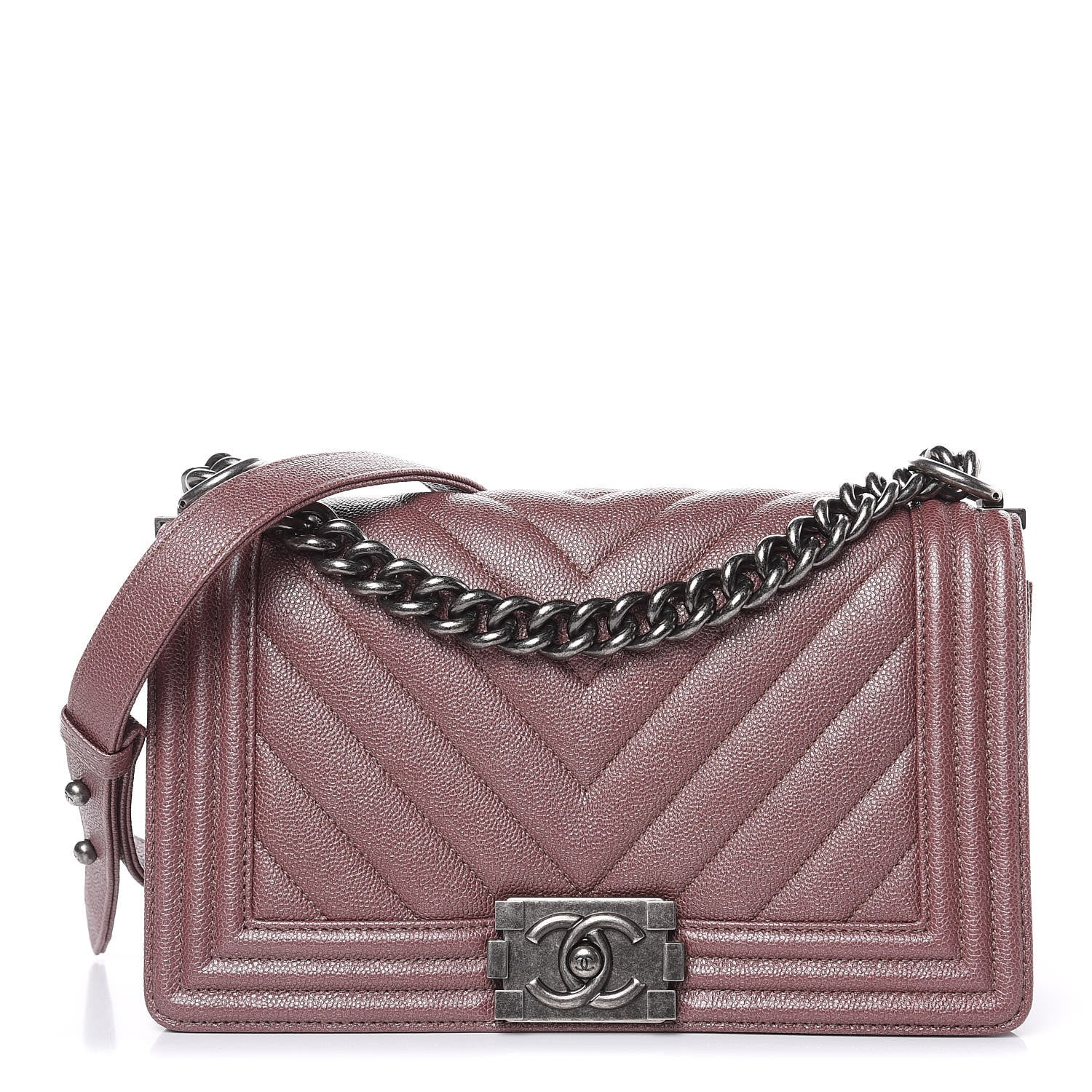 Chanel Metallic Caviar Chevron Quilted Medium Boy Flap Dark Pink 1 of 9
