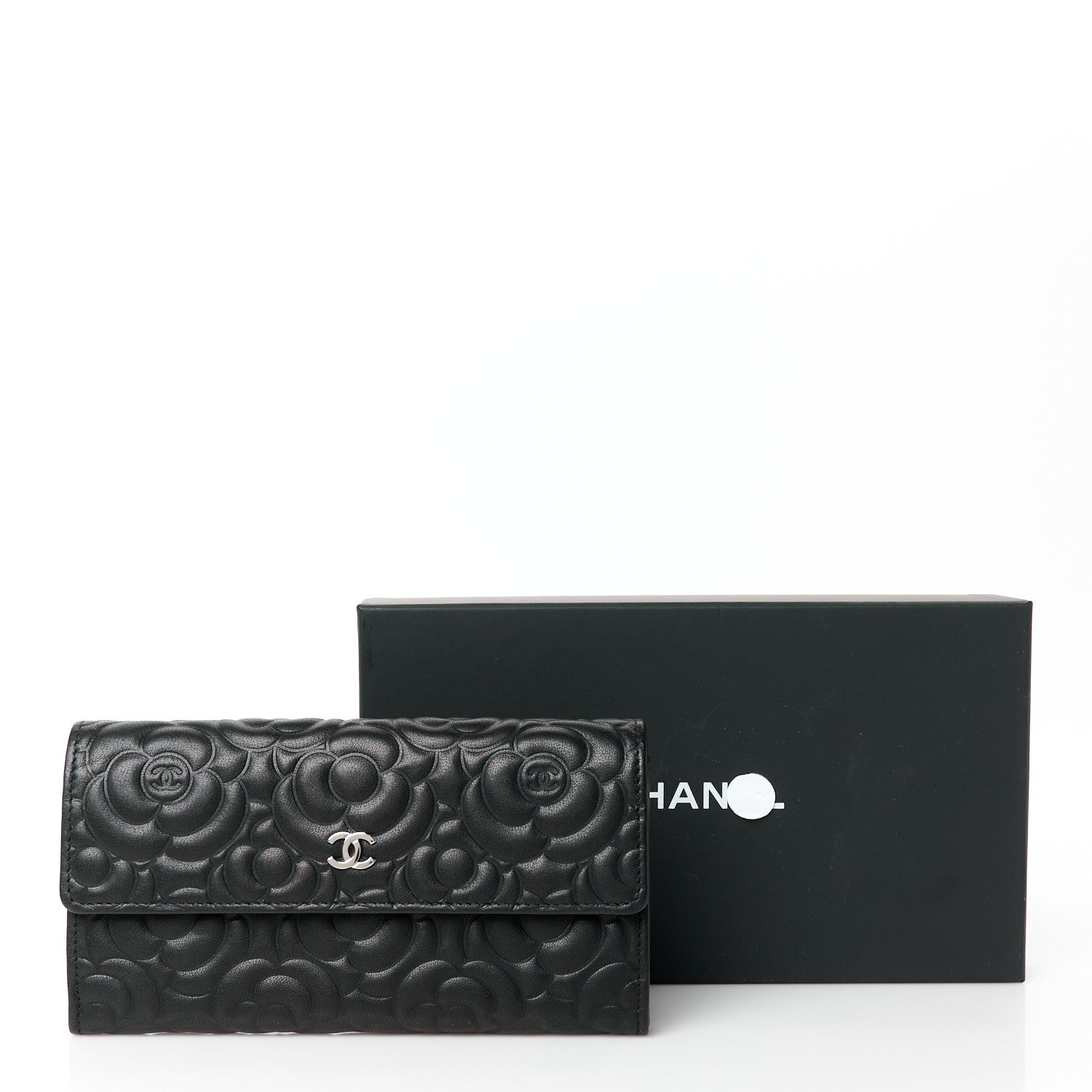 Chanel Lambskin Embossed Camellia Large Gusset Flap Wallet Black 12 of 12