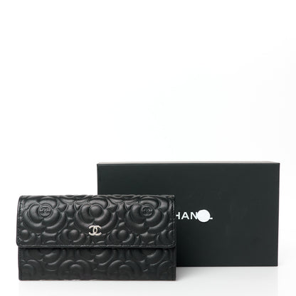 Chanel Lambskin Embossed Camellia Large Gusset Flap Wallet Black 12 of 12