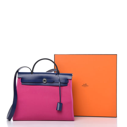 Hermes Vache Hunter Toile Officier Herbag Zip 31 PM Magnolia Bleu Saphir 10 of 10
