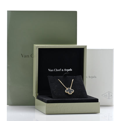 Van Cleef & Arpels 18K Yellow Gold Black Onyx Vintage Alhambra Pendant Necklace 5 of 5