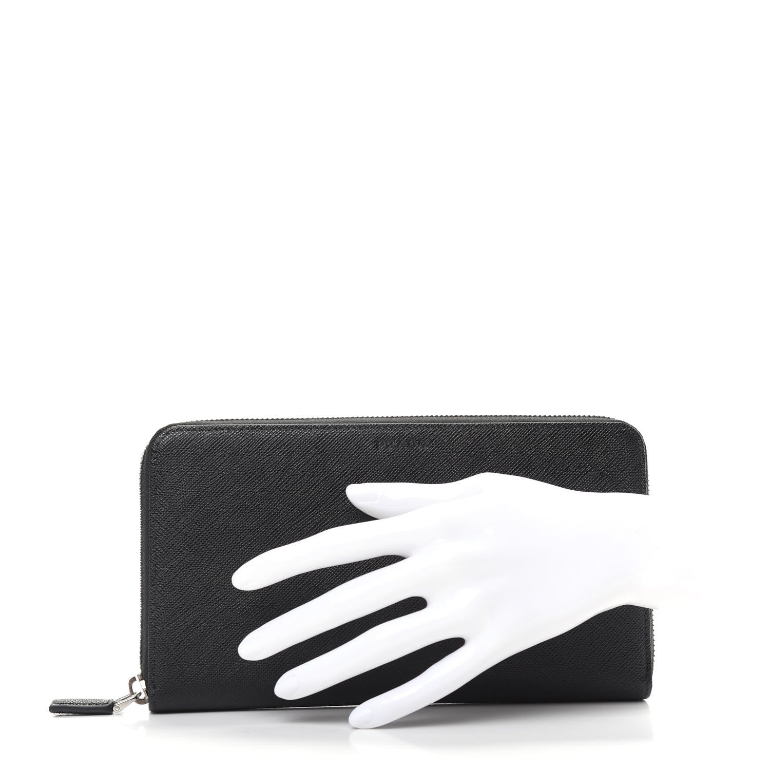 Prada Saffiano Large Zip Around Travel Wallet Black 2 of 8
