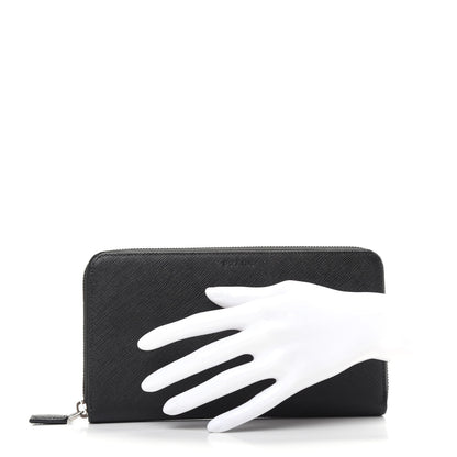 Prada Saffiano Large Zip Around Travel Wallet Black 3 of 20
