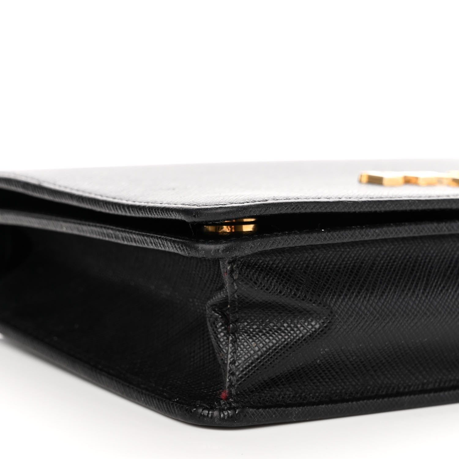 Prada Saffiano Lux Metal Logo Mini Chain Flap Crossbody Bag Black 9 of 13