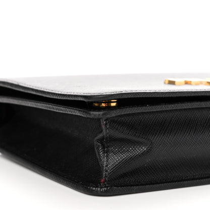 Prada Saffiano Lux Metal Logo Mini Chain Flap Crossbody Bag Black 9 of 13