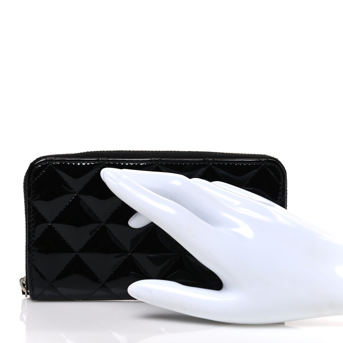 Patent Quilted Small Zip Around Wallet Black