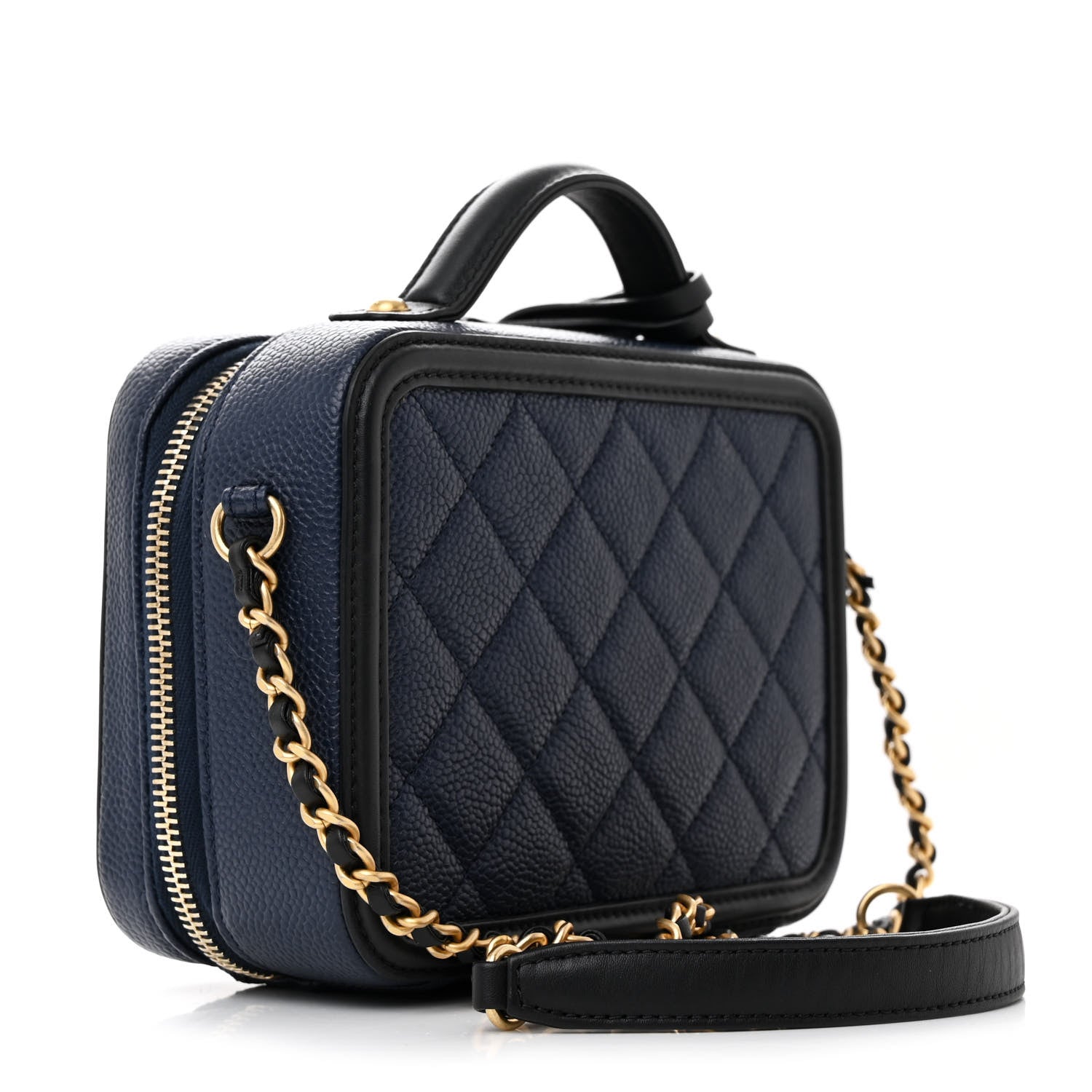 Chanel Caviar Quilted Small CC Filigree Vanity Case Navy Black 3 of 11