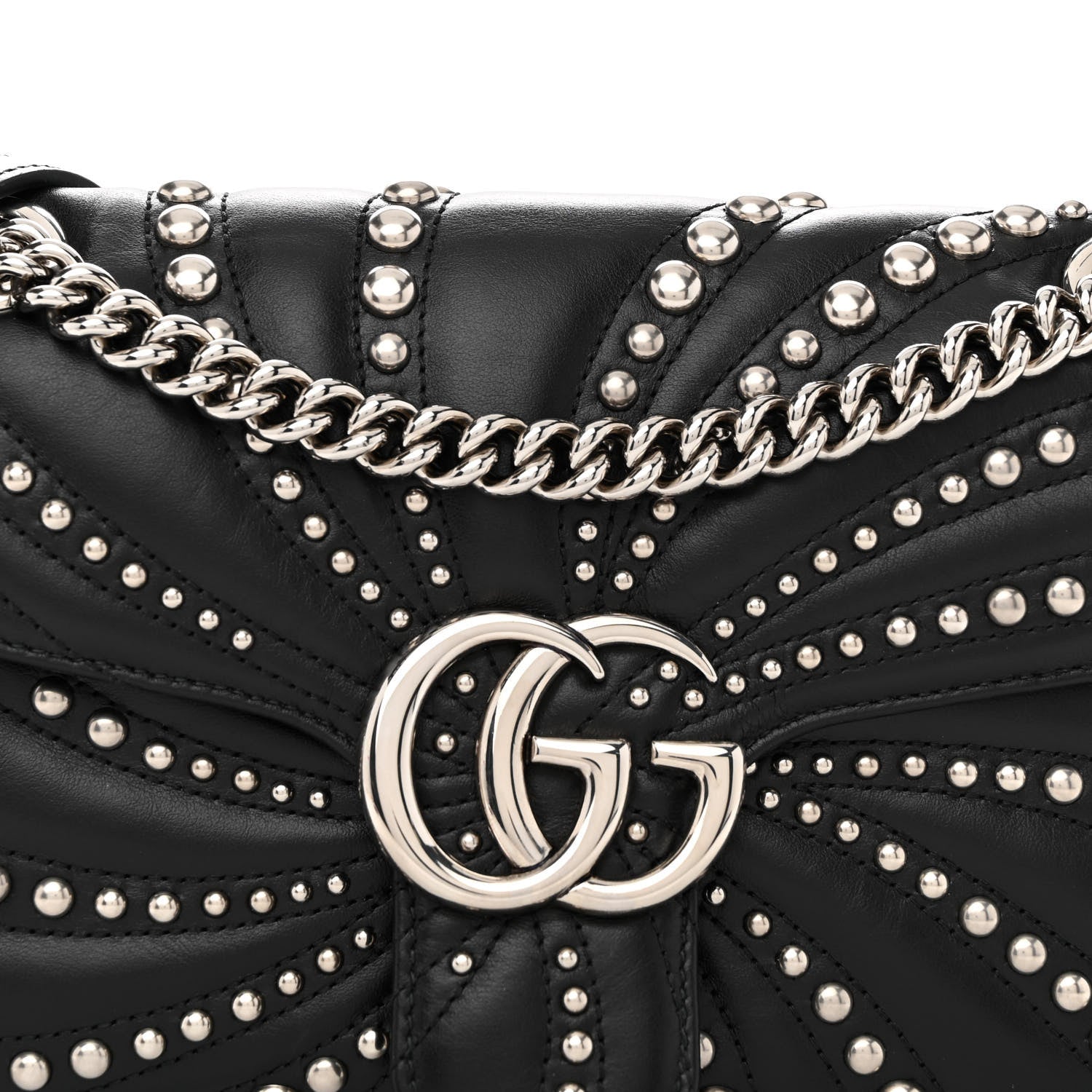 Gucci Calfskin Spiral Stud Small GG Marmont Shoulder Bag Black 8 of 12
