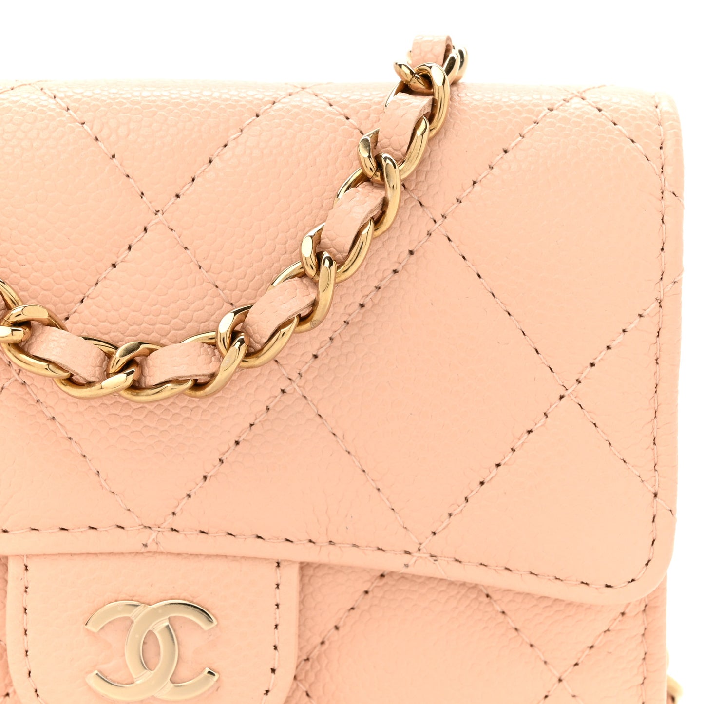 Caviar Quilted Mini Chain Bag Beige