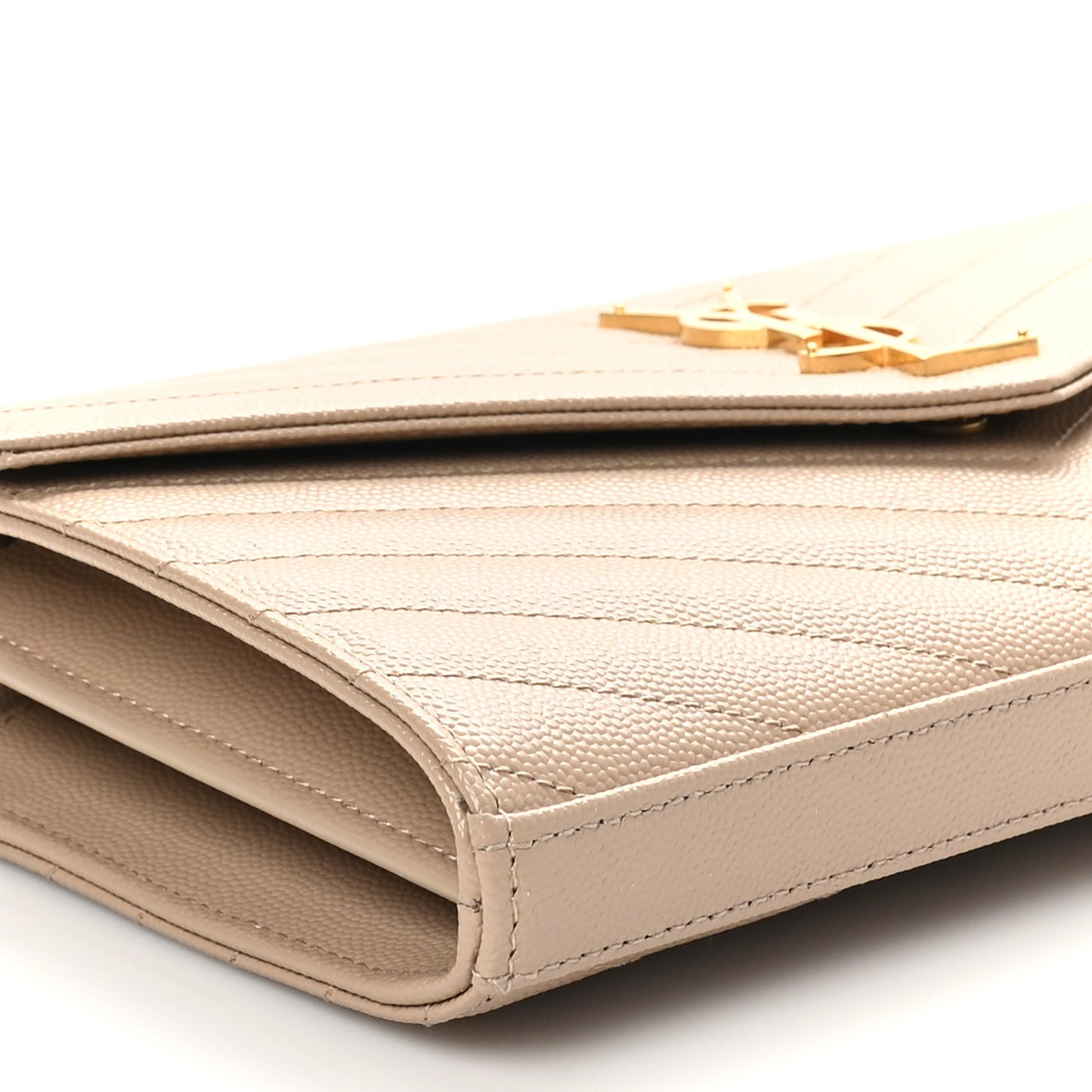 Grain De Poudre Matelasse Chevron Monogram Chain Wallet Dark Beige