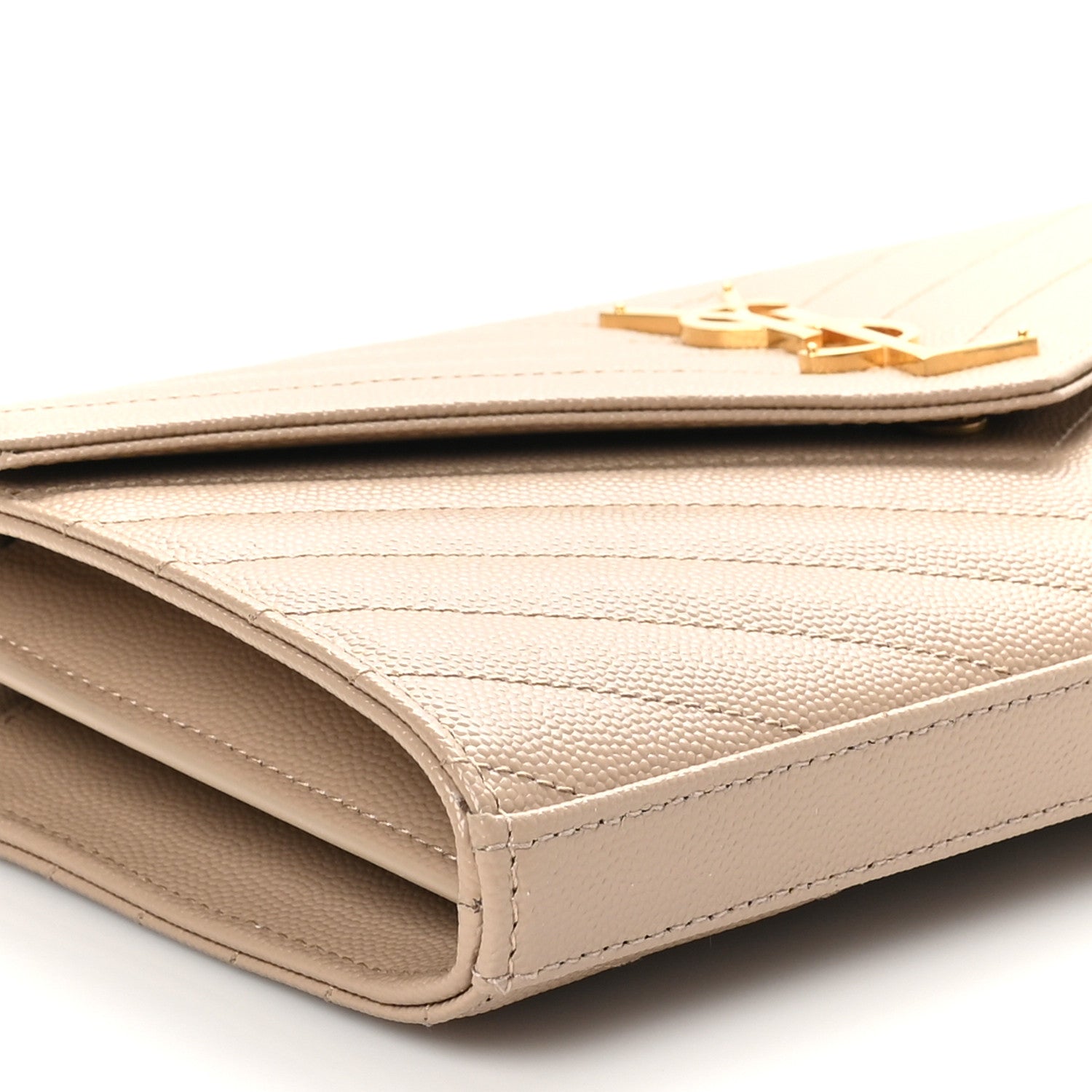 Saint Laurent Grain De Poudre Matelasse Chevron Monogram Chain Wallet Dark Beige 8 of 9