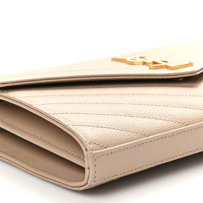 Saint Laurent Grain De Poudre Matelasse Chevron Monogram Chain Wallet Dark Beige 8 of 9