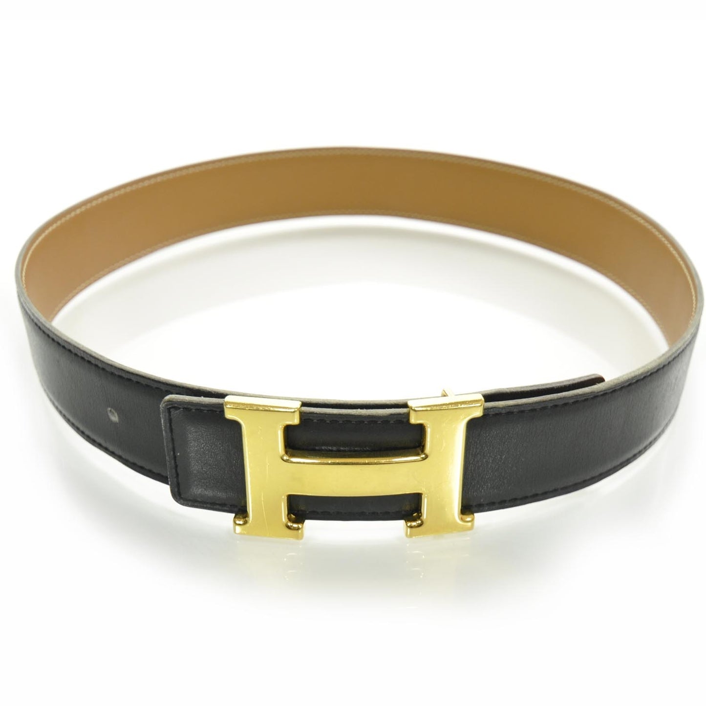Leather Reversible H Belt Gold Black 65