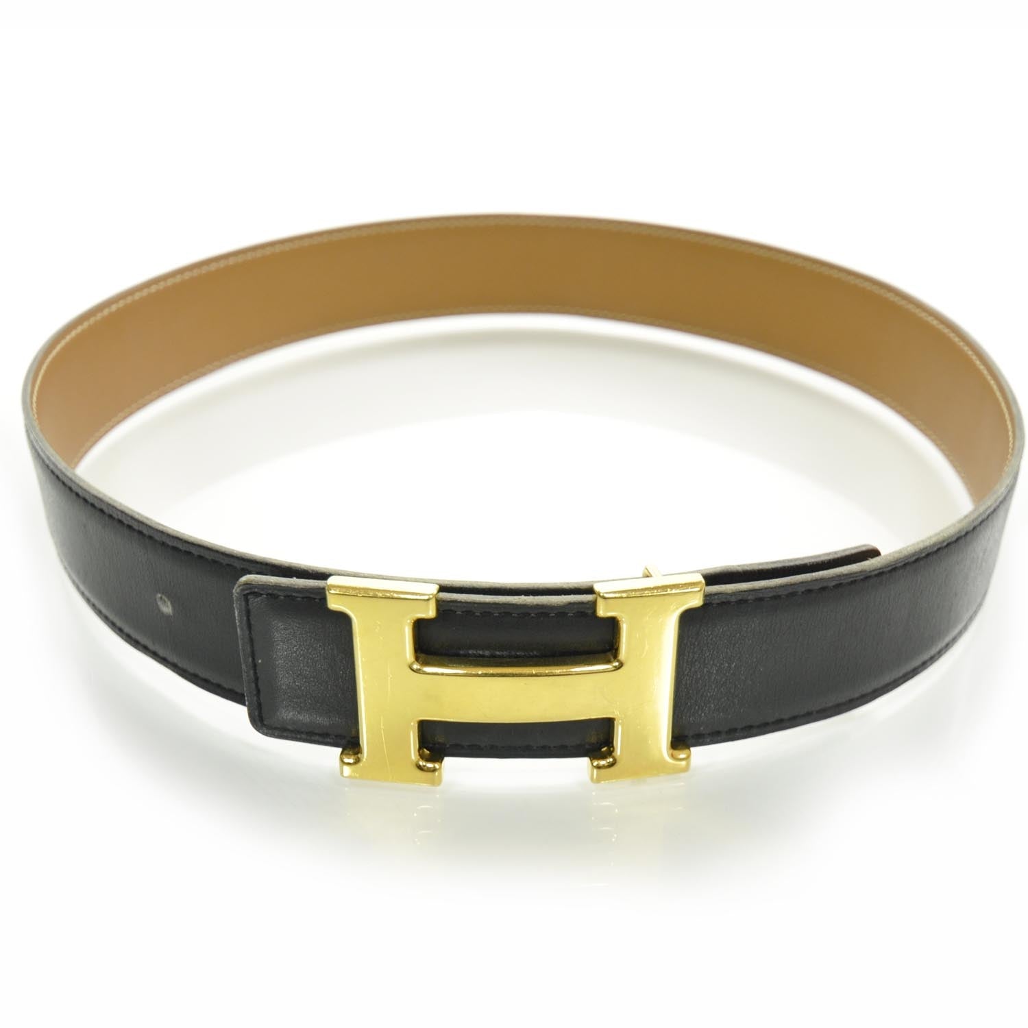 Hermes Leather Reversible H Belt Gold Black 65 1 of 6
