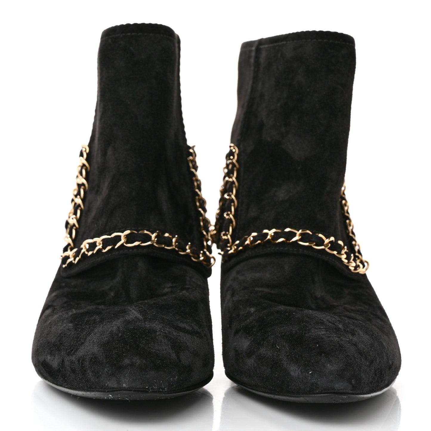 Suede Calfskin Chain CC Short Boots 36.5 Black