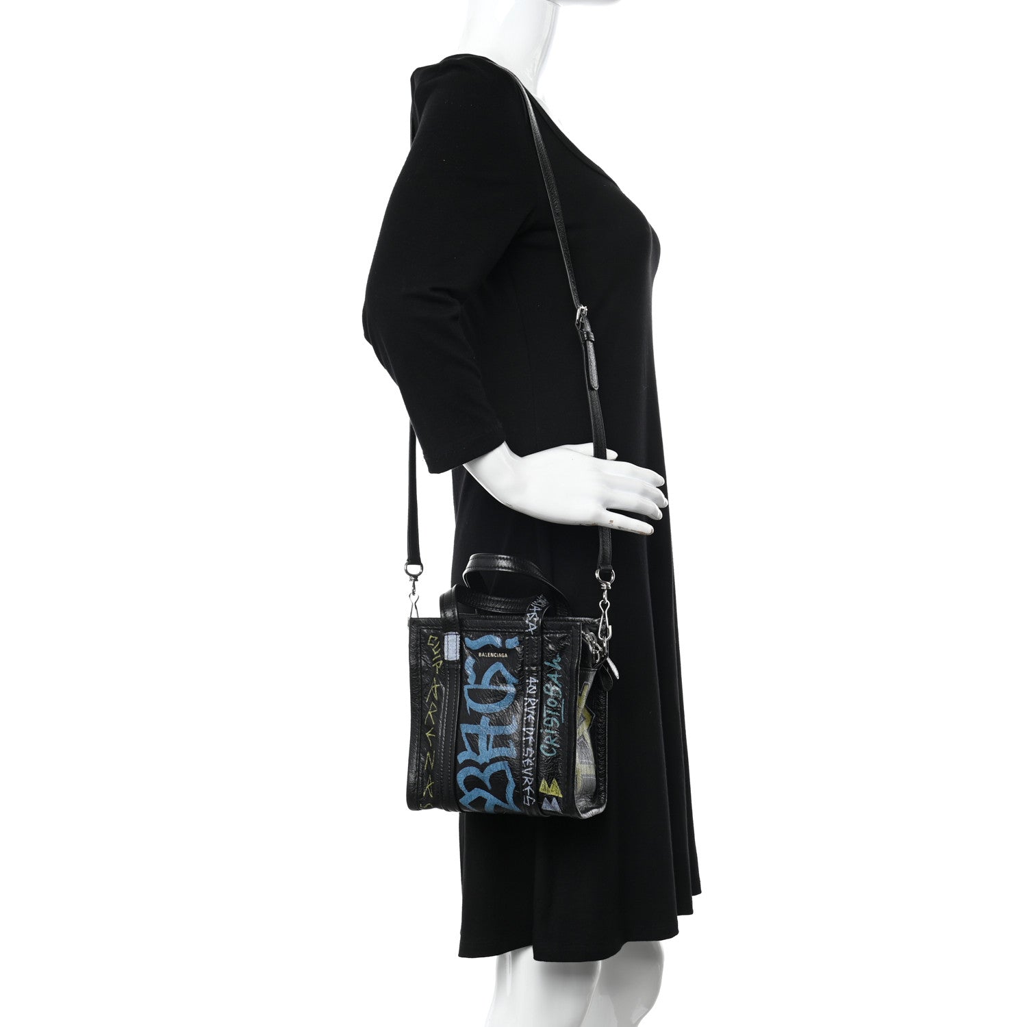 Balenciaga Agneau Arena Graffiti All Over XXS Bazar Shopper Tote Black Multicolor 2 of 12