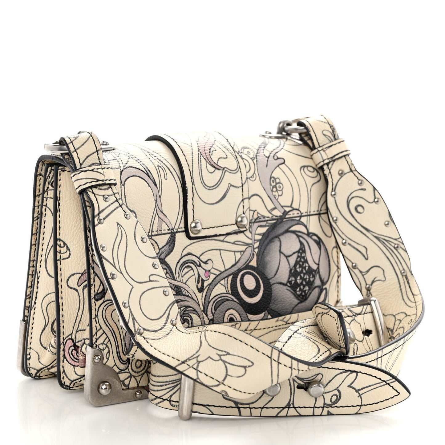 X JAMES JEAN Glace Calfskin Rabbit Print Cahier Bag Opaline