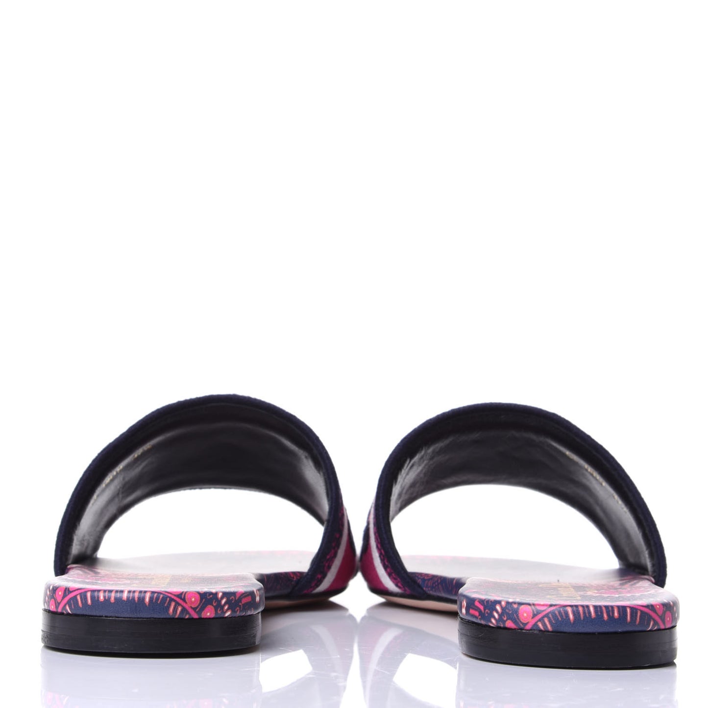 Canvas Embroidered Animals Dway Mules Slide Sandals 37.5 Deep Blue Fuchsia