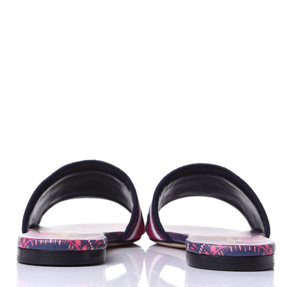 Christian Dior Canvas Embroidered Animals Dway Mules Slide Sandals 37.5 Deep Blue Fuchsia 6 of 11