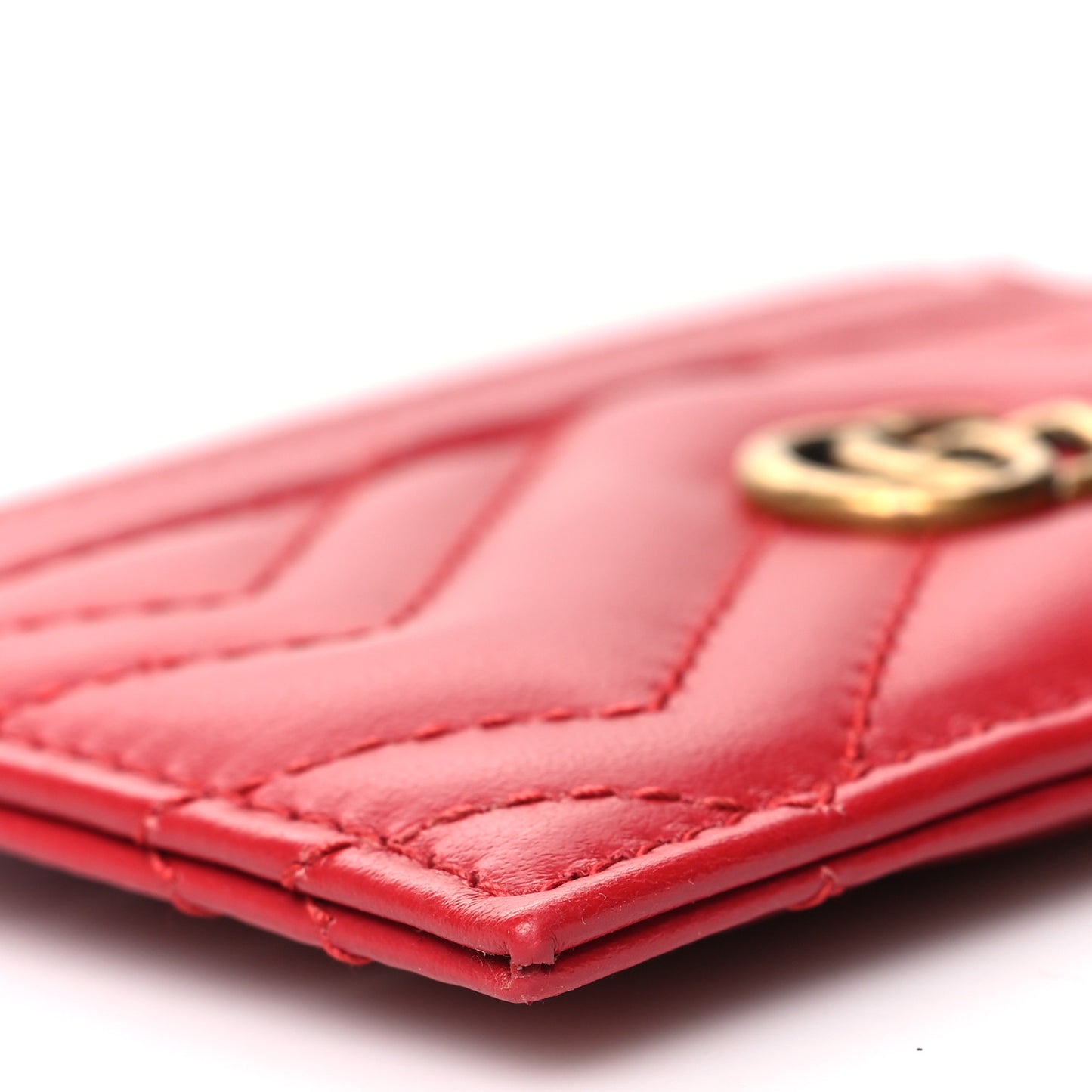 Calfskin Matelasse GG Marmont Card Holder Hibiscus Red